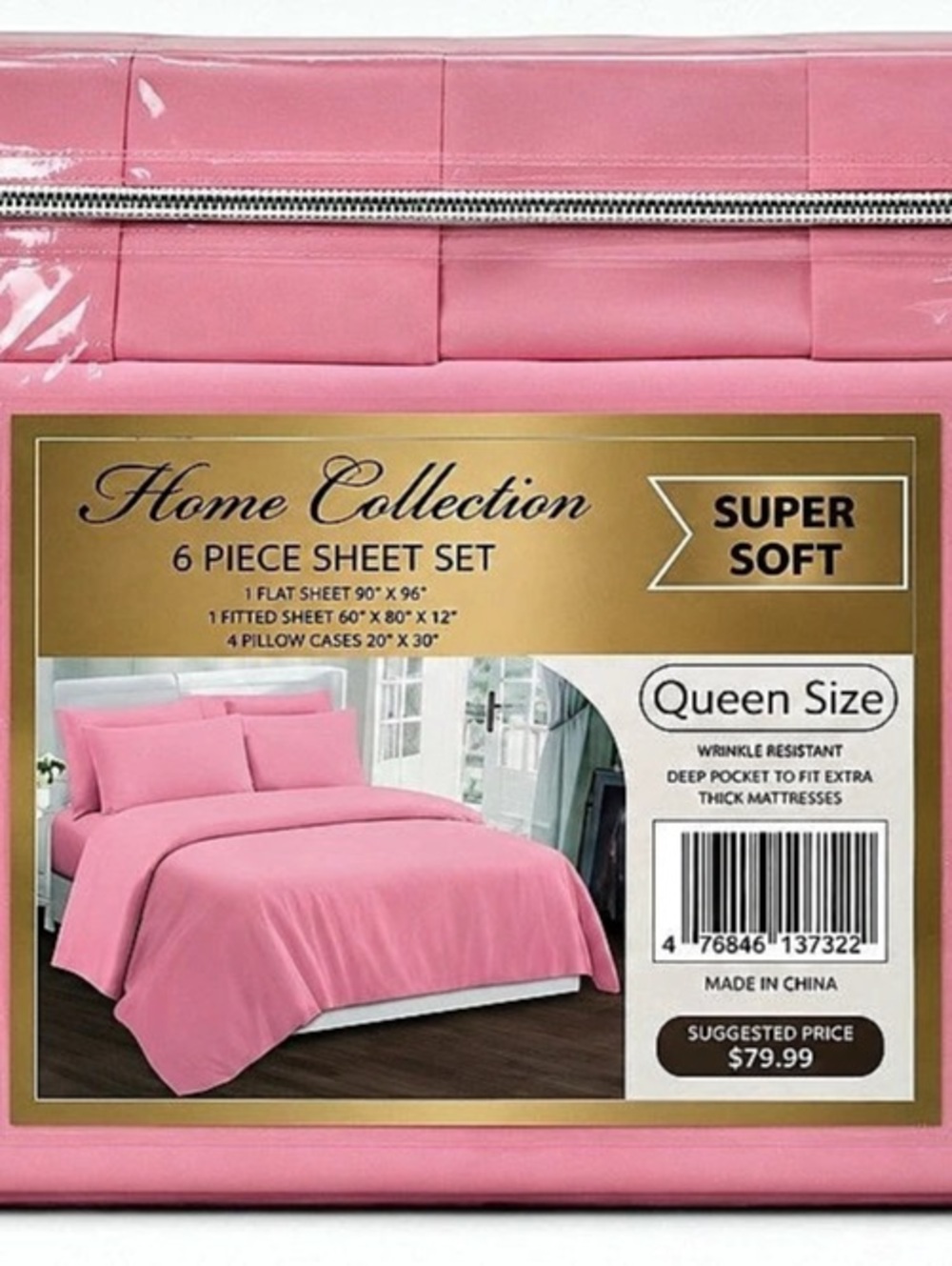 Home Collection Super Soft 6 Piece Sheet Set Pink Queen New